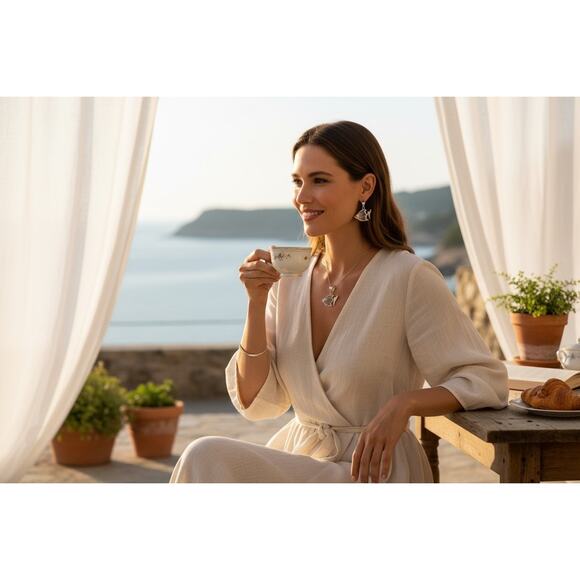 Signed Artisan Fish Pendant & Earrings Set Silver Tone Nautical Boho Jewelry - Picture 2 of 10